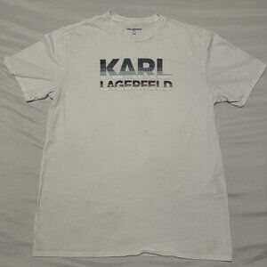 KARL LAGERFELD Men’s Short Sleeve T-Shirt Paris Size LARGE Faux Embroidery Blue